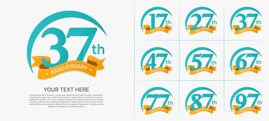 anniversary logotype set vector, blue color with orange ribbon for special day celebration