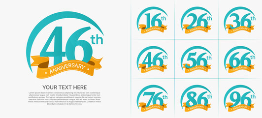 anniversary logotype set vector, blue color with orange ribbon for special day celebration