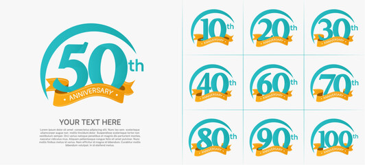 anniversary logotype set vector, blue color with orange ribbon for special day celebration