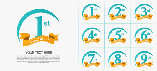 Fototapeta premium anniversary logotype set vector, blue color with orange ribbon for special day celebration