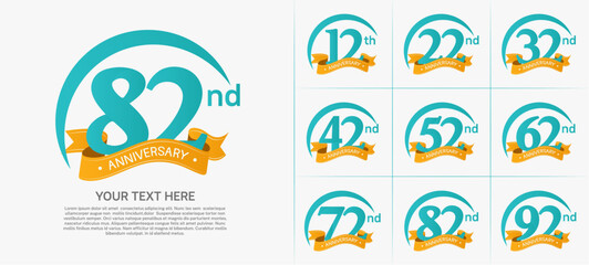 anniversary logotype set vector, blue color with orange ribbon for special day celebration