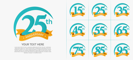 anniversary logotype set vector, blue color with orange ribbon for special day celebration