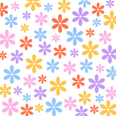 Flat colorful pattern cute groovy flowers wallpaper for wrapping, printable, textile, background illustration