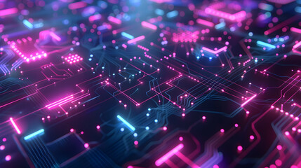 Futuristic digital abstract circuit board technology texture background - Glowing neon lights and futuristic grids