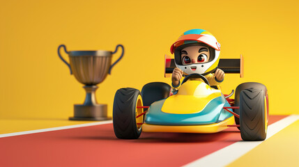 I imagine a dynamic scene with a colorful race car speeding down a road
