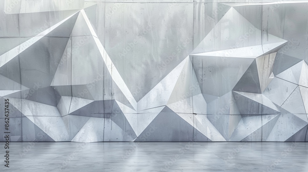 Poster monochrome polygons of different sizes and angles cover the wall creating a striking geometric contr