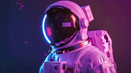 3d Astronaut with a glowing helmet visor reflection on isolate