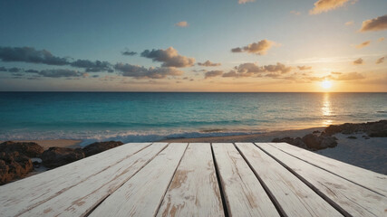 Fototapeta premium Scene is serene and peaceful, as the sun sets over the water