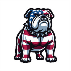 Bull Dog with USA Flag Pattern - Independence Day Dog Vector
