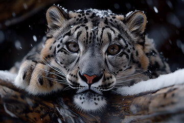 Snow Leopard in natural environment ultra-realistic photo