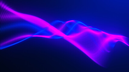 Futuristic dot wave. Abstract digital particle wave. Technology background. Colored musical wave. Dark background. Digital background with smooth, wavy curves. 3D rendering