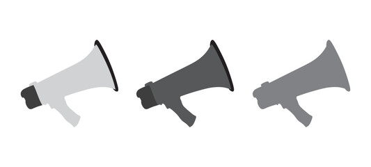 Megaphone, loudspeaker icon set. Gray Black and outline. Vector.