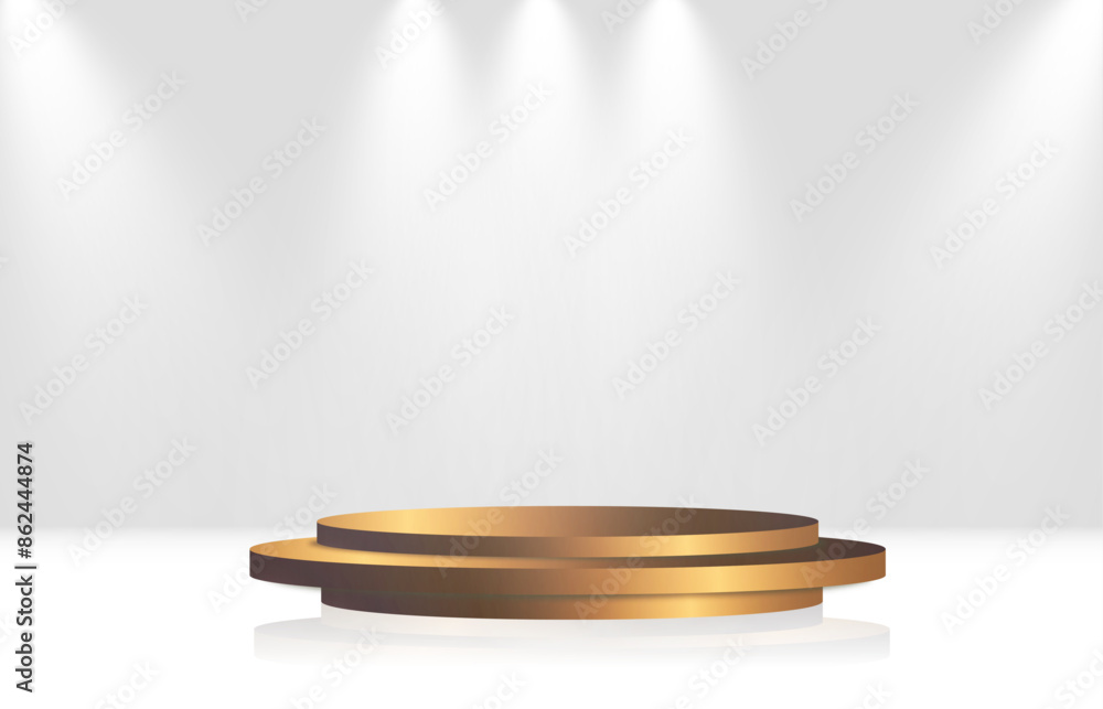 Poster round podium pedestal illuminated by bright spotlights. empty pedestal for web design and vector ill