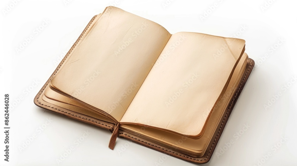 Poster empty light brown notebook with vignette on white backdrop
