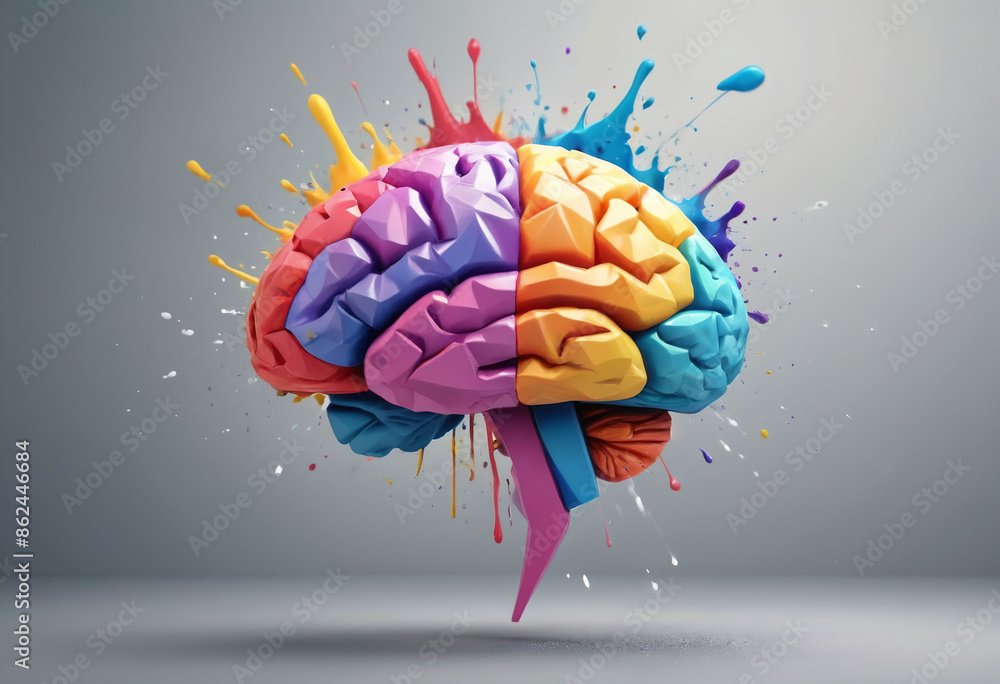 Poster 3d polygon colorful brain splash brainstorm and inspire concept