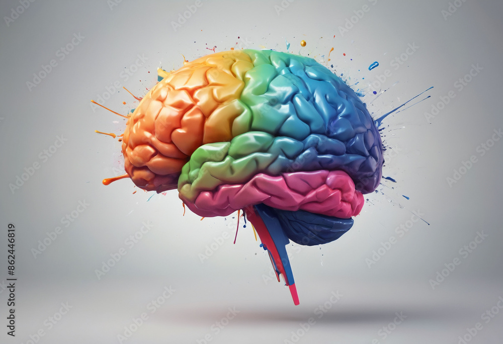 Poster 3d polygon colorful brain splash brainstorm and inspire concept