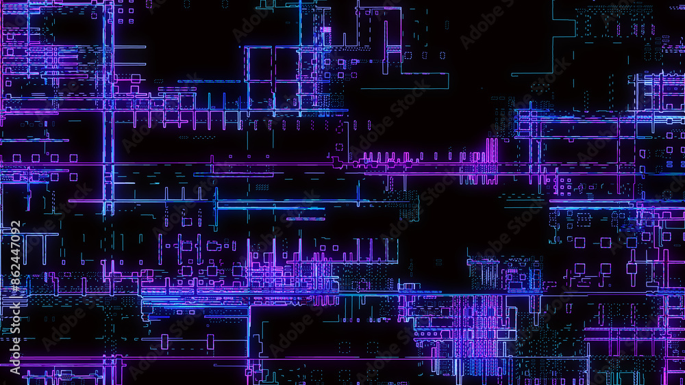 Poster printed circuit board. visualization of advanced technology concept: pcb processor microchip, digiti