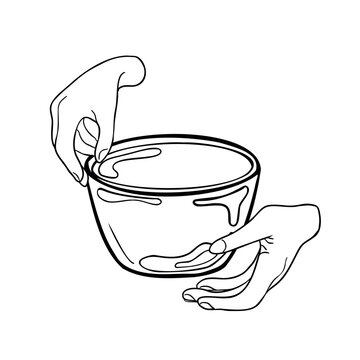 hands holding bowl, black and white clip art preview