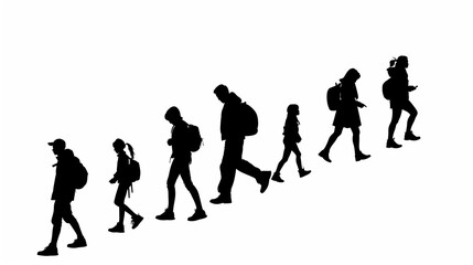 シルエットアイコン 人物 坂道を歩く人々