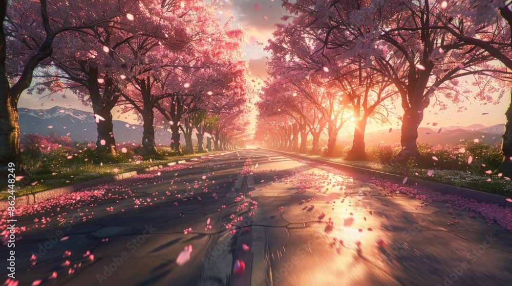 Poster the sun is setting in the background, creating a warm and peaceful atmosphere. generate ai image