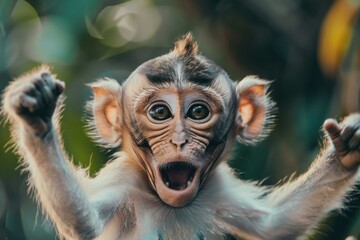 A baby monkey with a big smile on its face. AI.