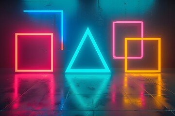 Neon colors and geometric shapes in an iconic 80s style, illuminated by LED signs., isolated white background, Retro 80s synthwave, Photo stock style, clean background, no copyrighted logo, no letters