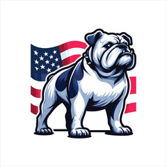 Bull Dog with USA Flag Pattern - Independence Day Dog Vector
