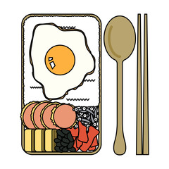 추억의 도시락(음식+요리+달걀후라이+햄)