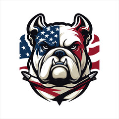 Bull Dog with USA Flag Pattern - Independence Day Dog Vector
