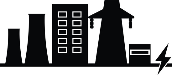 Power station icon. Power plant generates electricity sign. Electric energy power station generation types symbol. flat style.