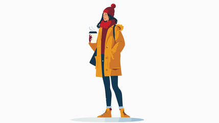 Young woman standing in casual warm clothes warming