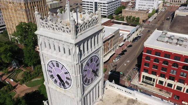 Sunny afternoon view of the historic buildings and skyline of downtown Jackson, Mississippi, USA.