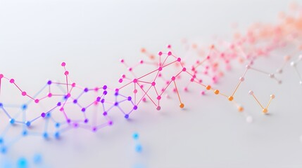 Abstract 3D rendering of a colorful molecular structure with connected nodes and lines on a light background.