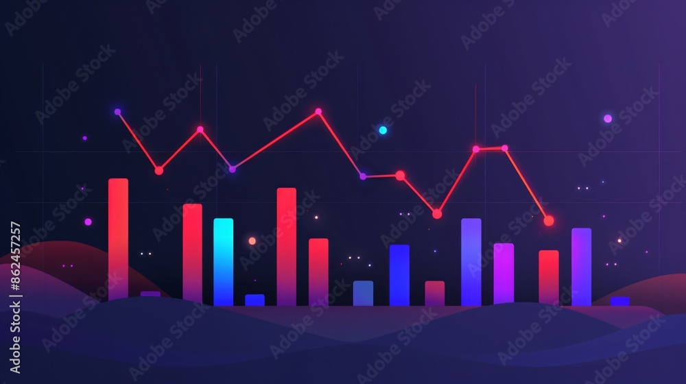 Aufkleber abstract digital bar and line graph illustration on a dark background, representing data analysis, b