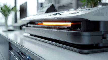 Focus on the sleek design of a modern copier printer