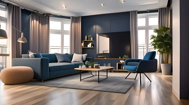 modern room interior with light time lapse. modern apartment mock-up 3d animation 4k
