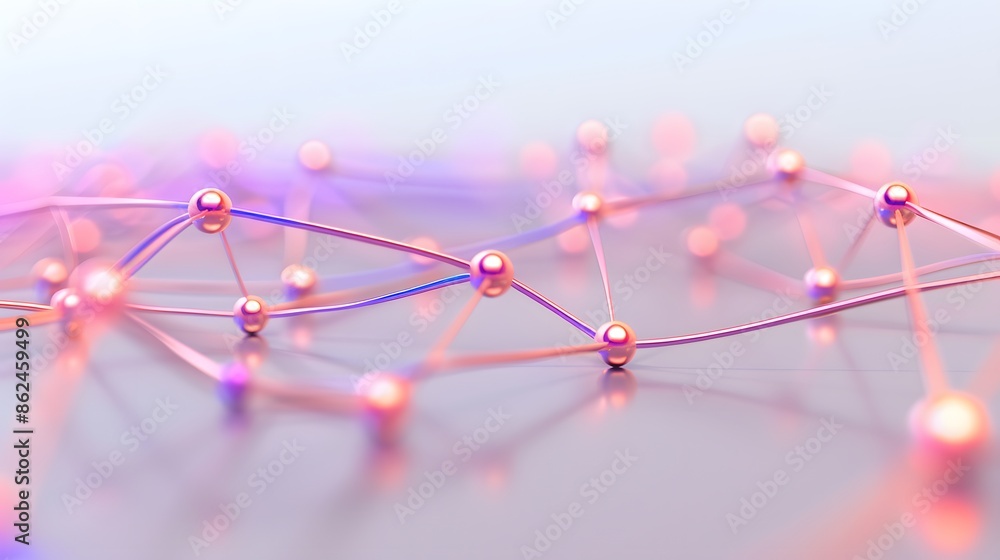 Poster abstract representation of a network with connected spheres and lines, showcasing digital connection