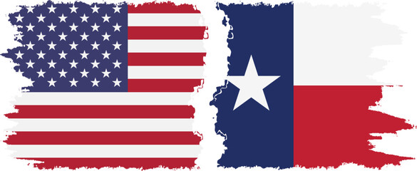 Texas state and USA grunge flags connection vector