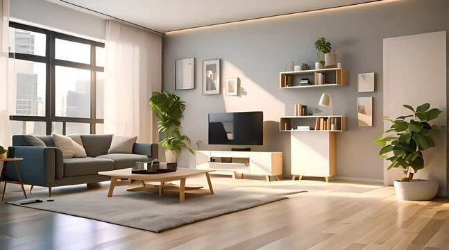 modern room interior with light time lapse. modern apartment mock-up 3d animation 4k