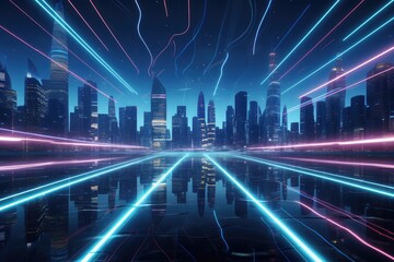 Obraz premium 3d render of Cyber punk night city landscape concept. Light glowing on dark scene. Night life