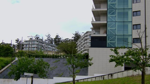Static shot of some apartment complexes in Porto.