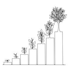 Continuous line drawing of growth graph with tree isolated on transparent background. Illustration vector of bar chart icon.