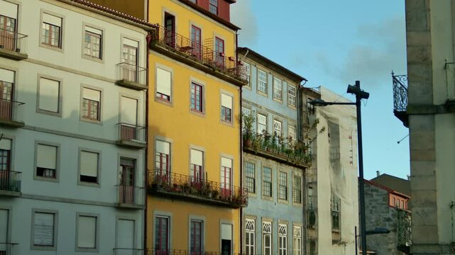 Static shot of building fasades in Porto, Portugal.