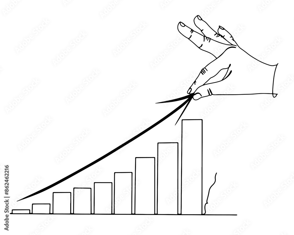 Poster continuous line drawing of growing graph isolated on transparent background. business chart icon. ve