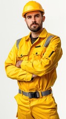 Plumber in yellow on white background