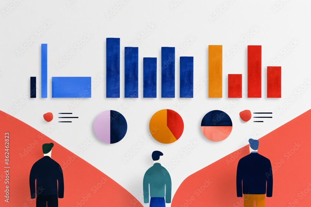 Aufkleber colorful data visualization concept with charts and graphs, depicting business analysis and teamwork
