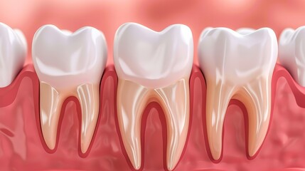 Close-up 3D illustration of healthy human teeth and gums.