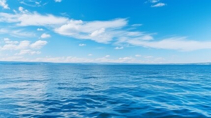 Obraz premium Limitless azure expanse vast panorama of ocean and sky with endless white clouds