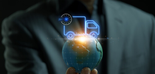 Concept of transportation, distribution, global logistics network, import-export, delivery and...