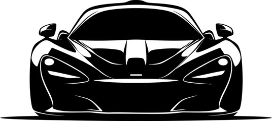 Sport car front silhouette in black color. Vector template design art.